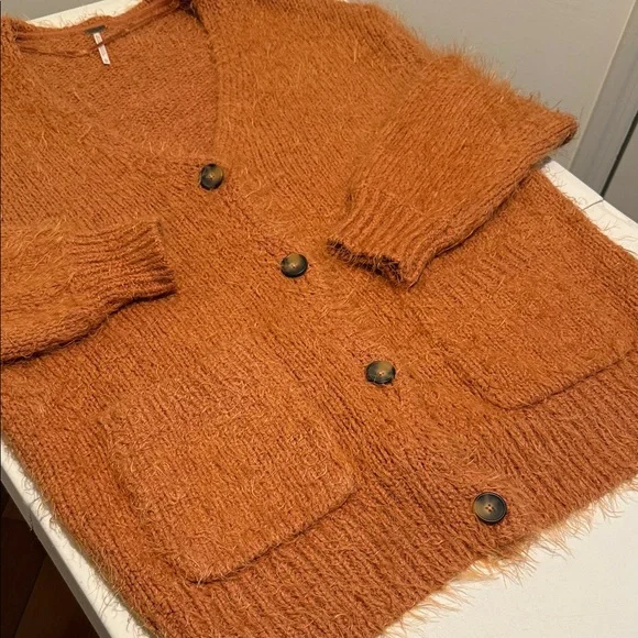 NWOT Free People Slouchy Oversized XS Button CiderBurntOrange Fuzzy Cardigan - Picture 8 of 11